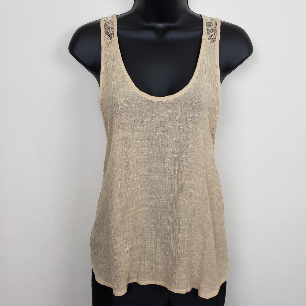C'EST TOI gauze lace racerback tank top